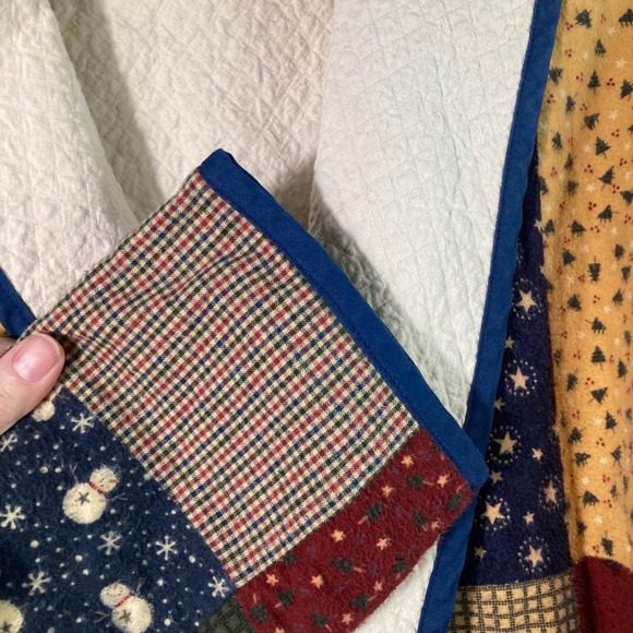 Womens Handmade Patchwork‎ Quilted Flannel Jacket M Snowman Stars - Picture 5 of 8